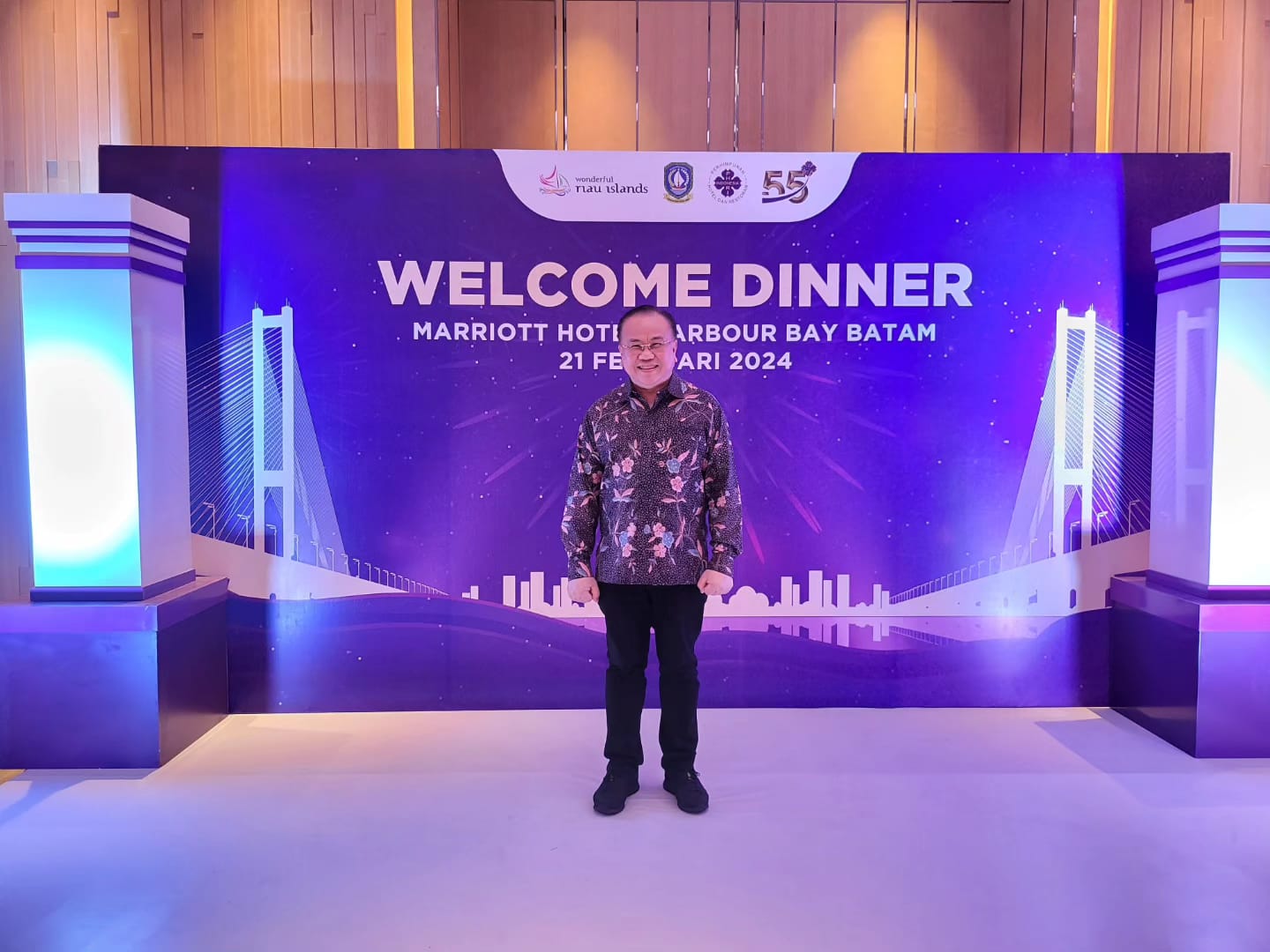 Henry Husada menghadiri Welcome Dinner Rapat Kerja Nasional IV Perhimpunan Hotel dan Restoran Indonesia (PHRI) di Hotel Marriott Harbour Bay, Batam pada Rabu 21 Februari 2024 malam.